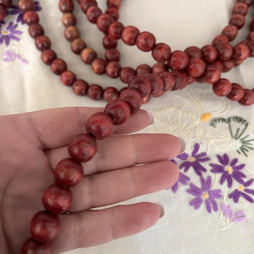Cranberry‎ Red Wooden Bead Country Christmas Decor Tree Garlands 14ft  Strands